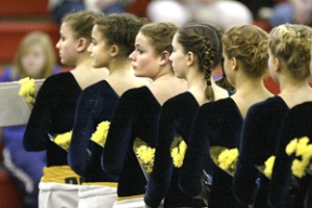 The BHS gymnastics team waits to be introduced before their rotation.