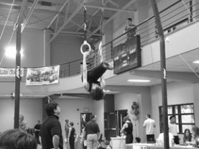 Ben Self competes on the rings at the 2007 Washington State Men’s Gymnastics meet at the Lakewood YMCA. He finished in fourth place in the event with a score of 8.3.