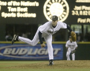 Mariners starter and North Kitsap native Aaron Sele unwinds against the San Diego Padres at Safeco Field on May 22.