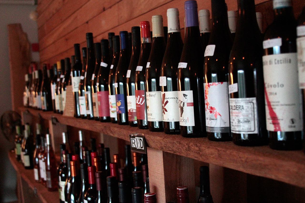 Luciano Marano | Bainbridge Island Review                                A sample of the selection of natural wine in the upstairs section of Willowtree Market.
