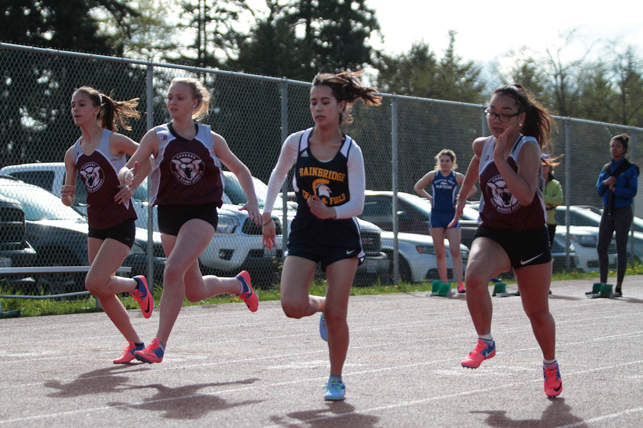 Luciano Marano | Bainbridge Island Review - The Spartans were head and shoulders ahead of their guests at a recent home track meet, which saw athletes from Seattle Preparatory, O’Dea and Holy Names Academy gather on the Rock Wednesday, April 12.