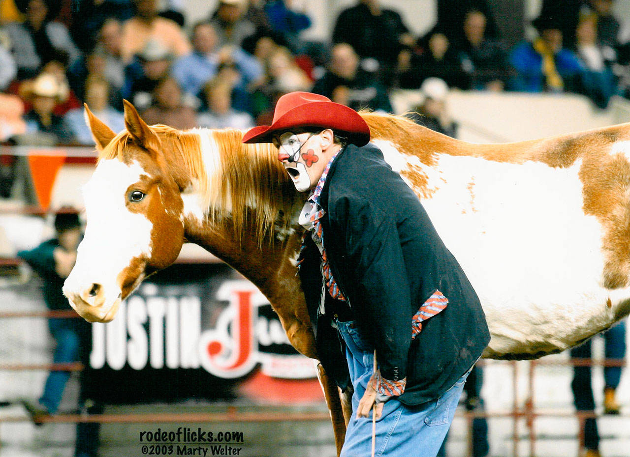 As a rodeo clown, Keith Isley gets to play with the bulls. He thought he’d grow up to be a bull rider, but clowning got in the way. (Contributed photo)