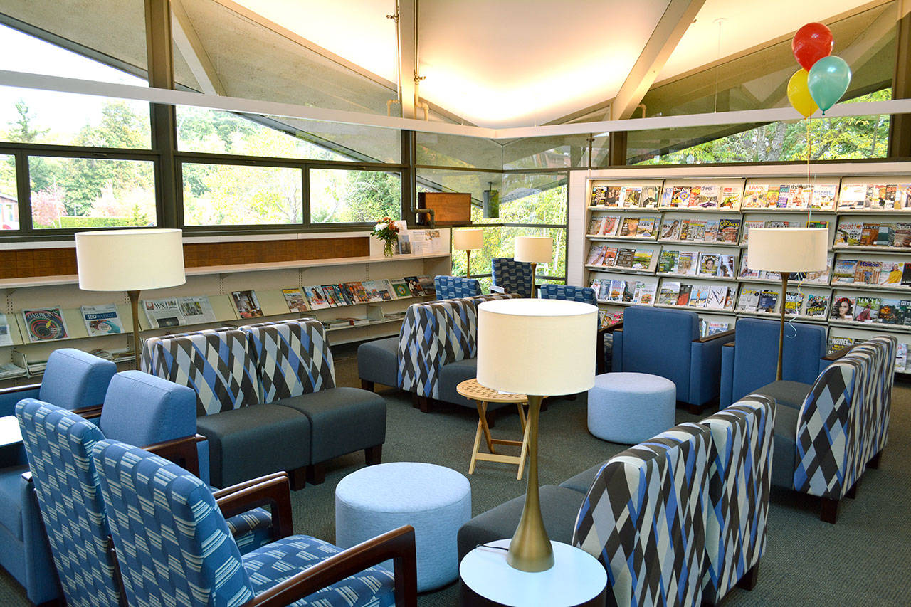 One of the redesigned reading areas near windows and natural light. (Mark Krulish/Kitsap News Group)