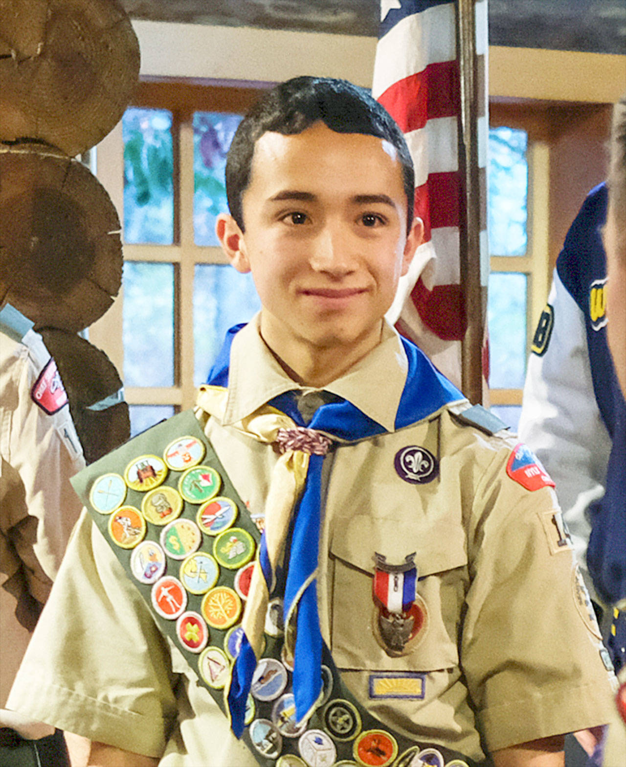 Steven Albergine wears his Eagle badge after his Court of Honor ceremony earlier this month. (Photo courtesy of Dave Albergine)