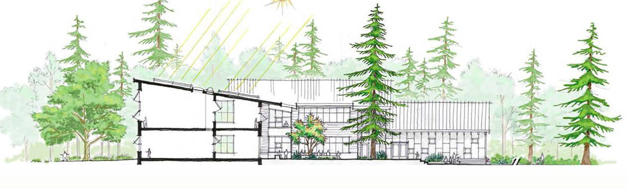 An architect’s drawing of the new Captain Johnston Blakely Elementary. (Image courtesy of the Bainbridge Island School District)