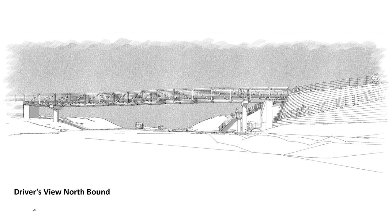 An artist’s rendition of the proposed Highway 305 pedestrian bridge. (Image courtesy of the city of Bainbridge Island)