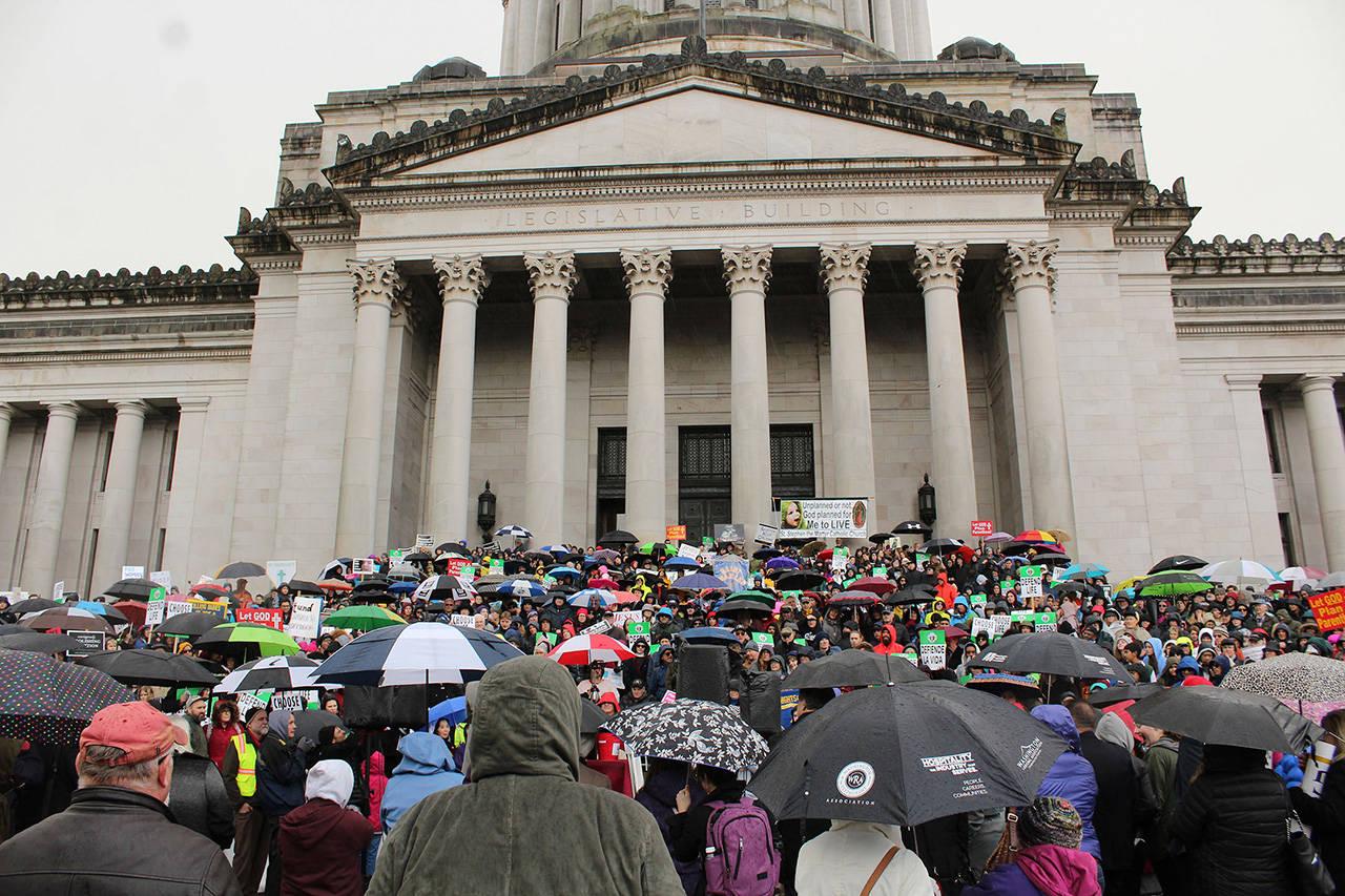 Hundreds of people turned out for the annual March for Life on Monday, Jan. 22. Most were opposed to bills heard that same day concerning abortion and contraceptive measures. (Taylor McAvoy | WNPA Olympia News Bureau)