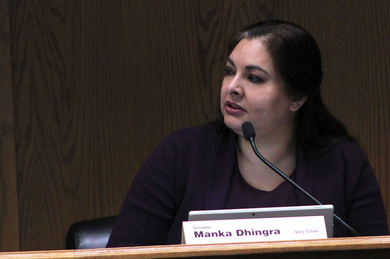 State Senator Manka Dhingra, D-Redmond, speaks about her proposal to add domestic harassment to the crimes that could cost a person their gun rights.                                (Taylor McAvoy | WNPA Olympia News Bureau)
