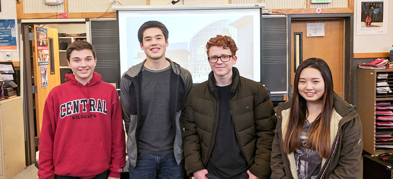 Bainbridge High’s musician winners at the district competition gather for a photo. Pictured from left are Nicolas Lofgren, Matthew McCann, Henry Brown and Sarah Jung. Megan Rideout-Redeker is not pictured. (Photo courtesy of Chris Thomas)