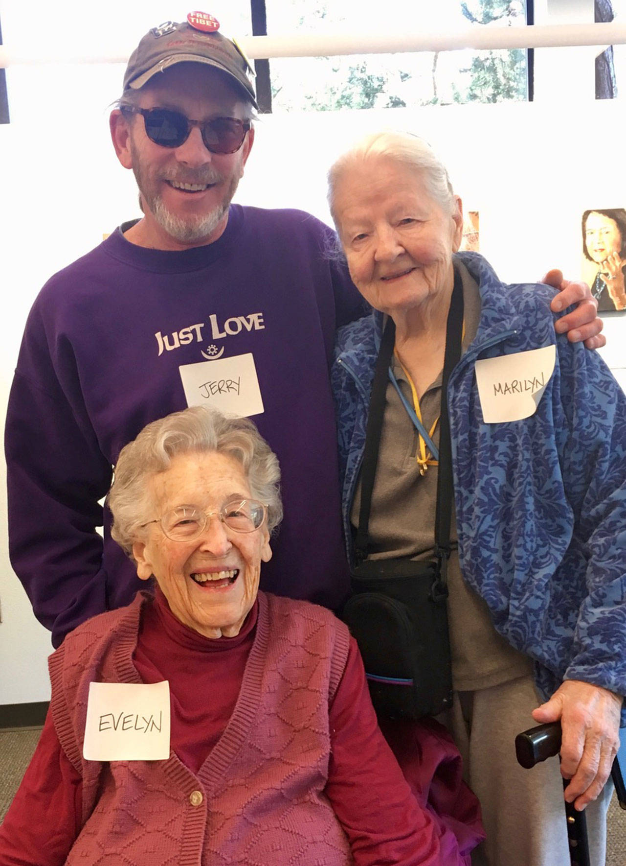 Bainbridge VIPs Evelyn Peratrovich, Jerry Brader and Marilyn Miller gather for a photo at a recent meeting. (Megan Hawgood photo)