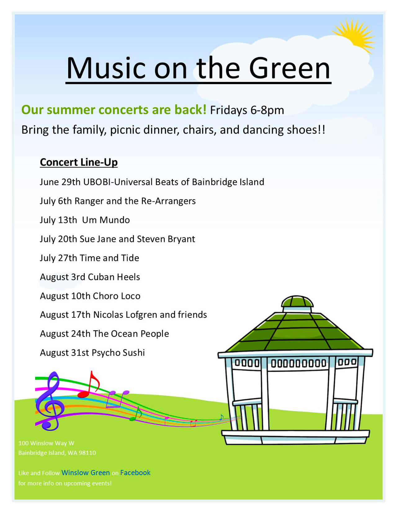 Image courtesy of Marissa Simcoe | The Winslow Green summer concert series Music on the Green will return Friday, June 29 with the first of many free concerts coming to the downtown Winslow outdoor venue.