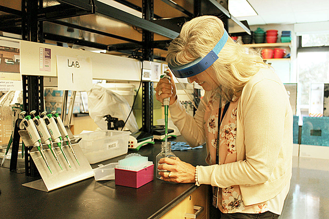 Bainbridge High School science teacher Charisa Moore in the lab. (Photo courtesy of the Bainbridge Island School District)