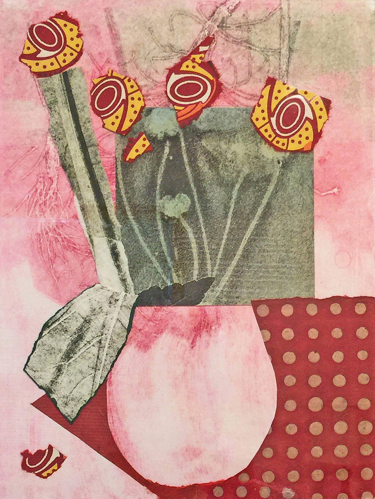 Jan Branham, “Tulips,” monoprint/collage. (Image courtesy of The Island Gallery)