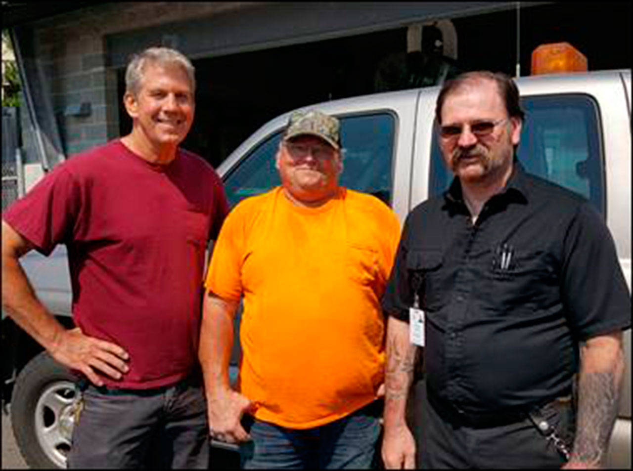 The city’s wastewater treatment plant operators: Doug Otte (26 years of service with the city); Delbert Frantz (35 years of service); and Steve Pyke (33 years of service). (Photo courtesy of the city of Bainbridge Island)