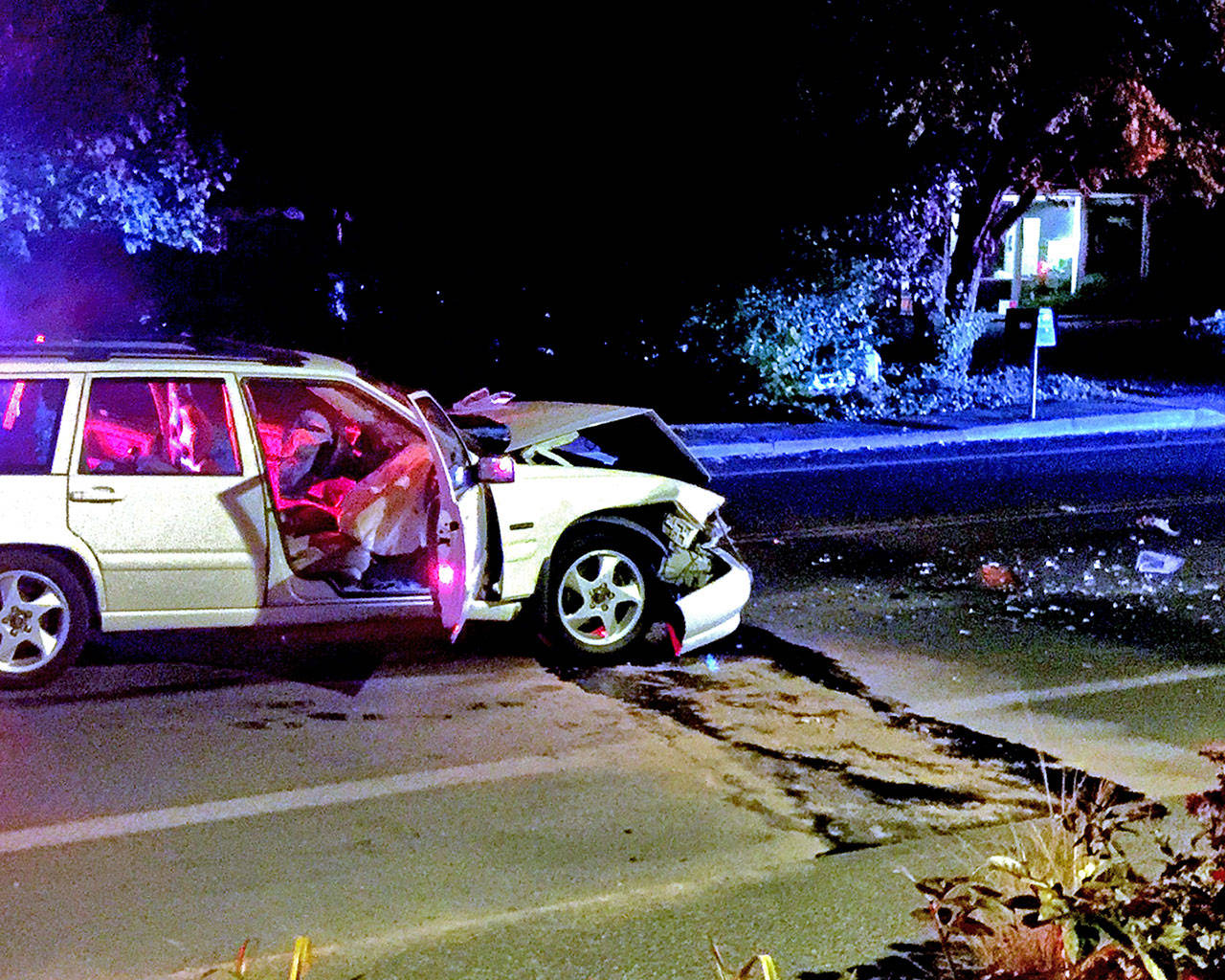 A 44-year-old Bainbridge Island man was arrested Monday, Sept. 24 for driving under the influence and allegedly committing vehicular assault after he struck another vehicle which then hit a pedestrian walking near Bainbridge Public Library. (Robert Dashiell photo)