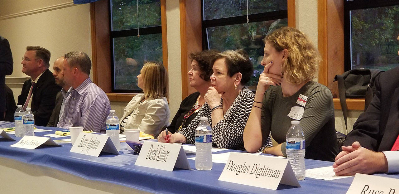 Candidates on the November ballot gave their pitch to voters this week at the Greater Hansville Community Center’s annual Pie Social and Candidates Night. (Nick Twietmeyer | Kitsap News Group)