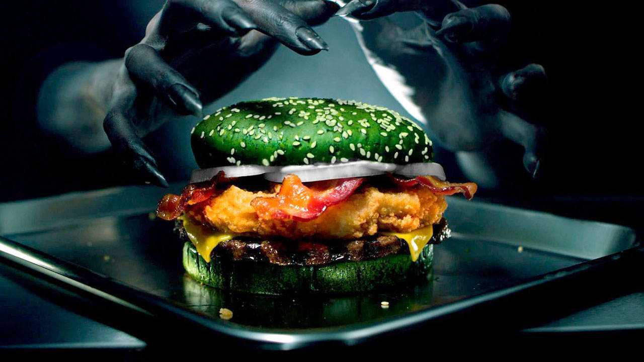Image courtesy of Burger King | The so-called “Nightmare King” sandwich, said to be scientifically proven to cause nightmares in those who eat it.