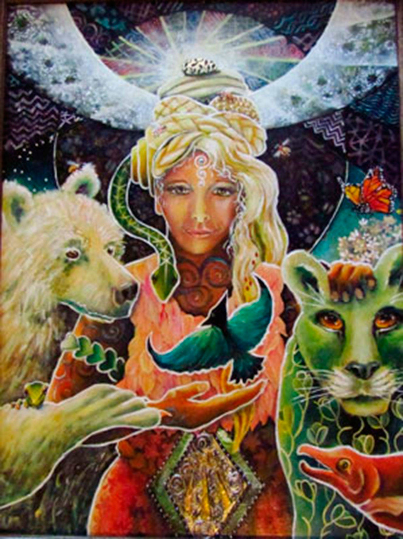 Image courtesy of Jeffrey Moose | “She Who Gives Voice to their Stories” by Deborah Milton, one of a group of artists with work featured in “Goddesses 8: She Persists.”