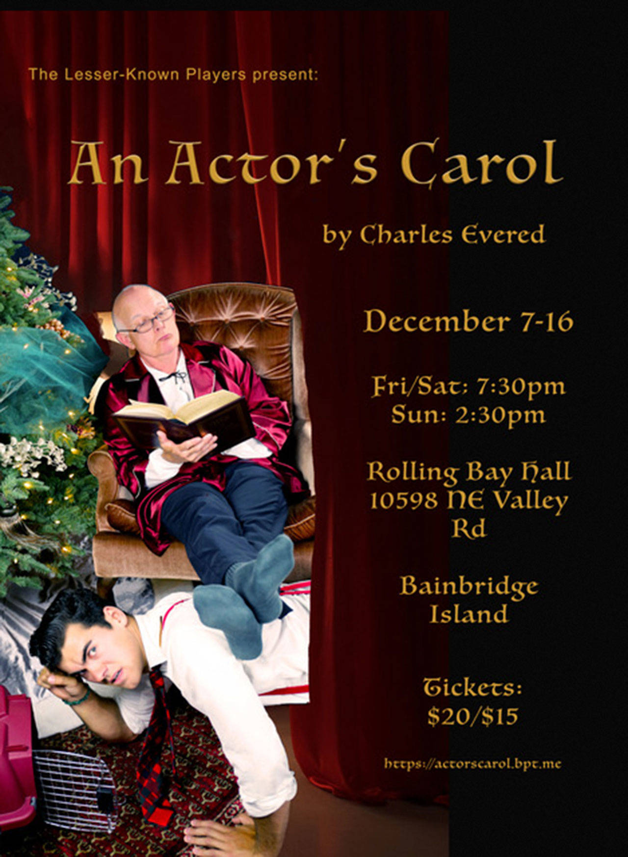 Image courtesy of Lesser Known Players | “An Actor’s Carol,” a new and as-yet unpublished work by playwright Charles Evered, will be staged by Bainbridge Island’s own Lesser-Known Players as the group’s annual quasi-holiday show, throughout two weekends in December at Rolling Bay Hall.