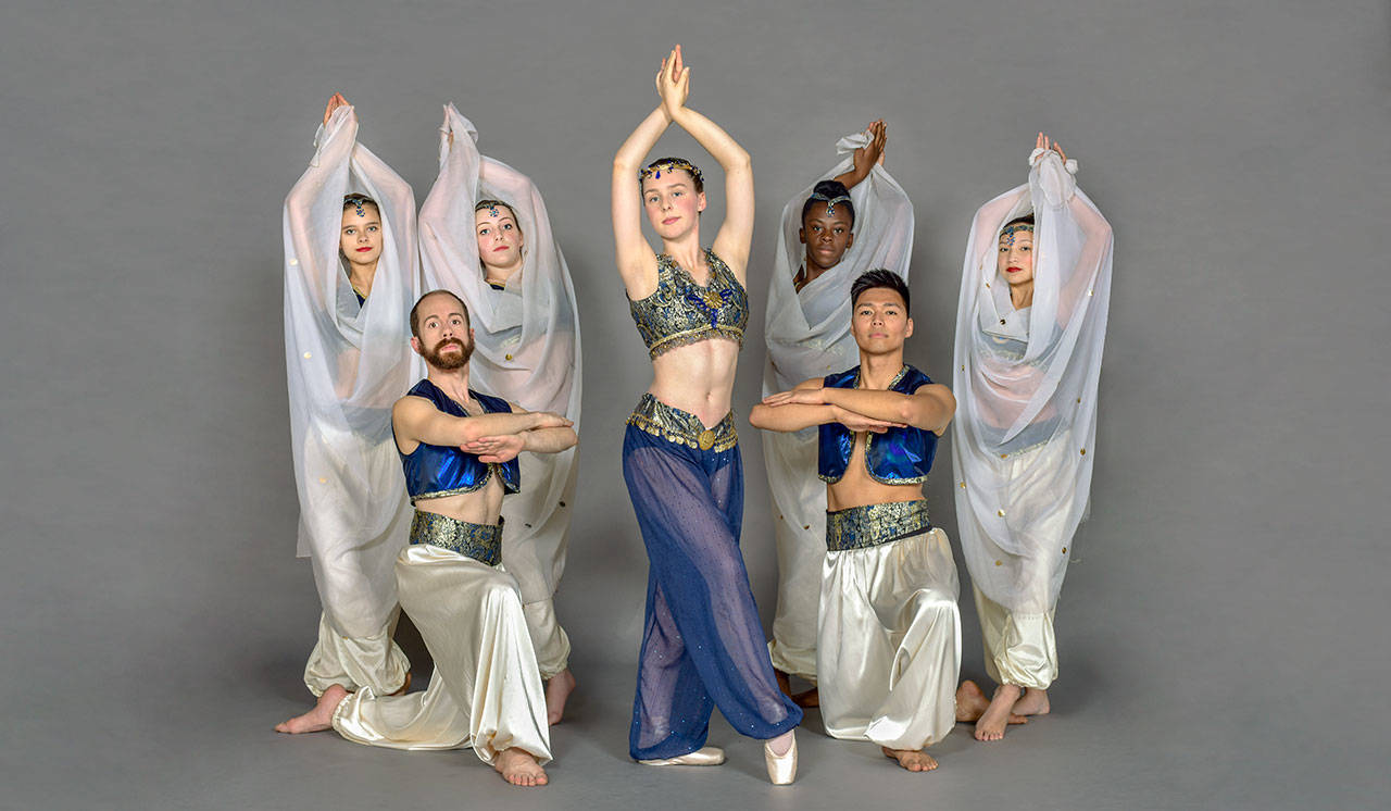 Grace Anne Smith, center, and her harem in “The Nutcracker.” (Photo courtesy of the Peninsula Dance Theater)