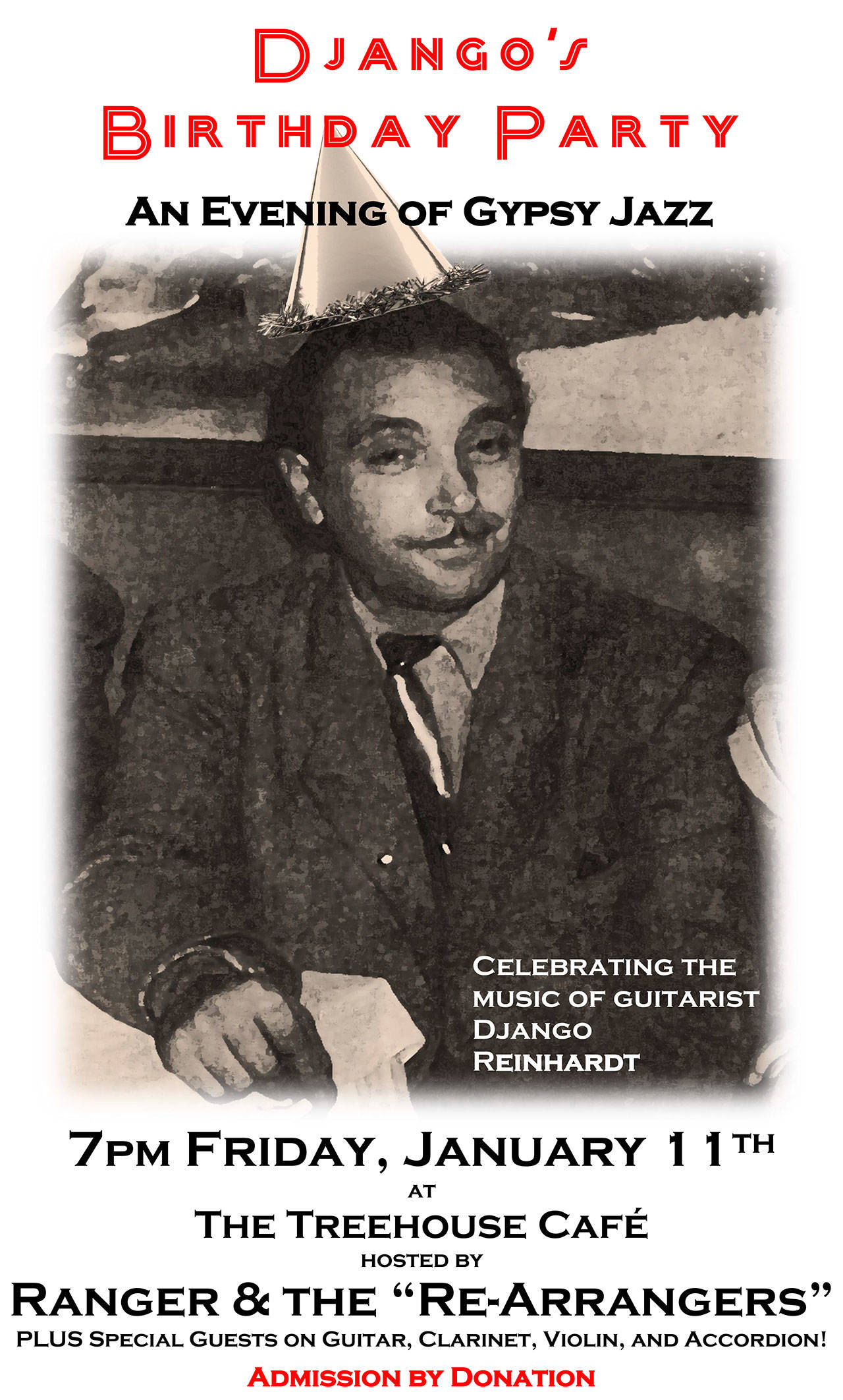 Image courtesy of Ranger Sciacca | Jean “Django” Reinhardt’s birthday will be marked on Bainbridge Island with a special commemorative concert from 7 to 10 p.m. Friday, Jan. 11 at the Treehouse Café.