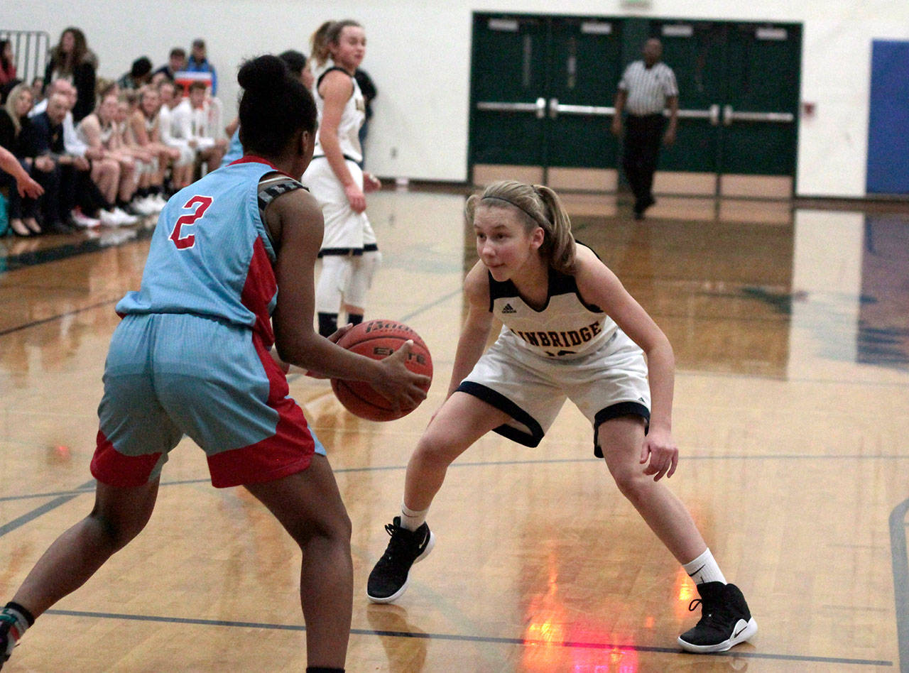 Luciano Marano | Bainbridge Island Review - The Bainbridge High School varsity girls basketball team cruised to a breezy “W” Friday, Jan. 4, handily besting the visiting Seahawks to up their overall season record to 5-8 (2-6 in conference).
