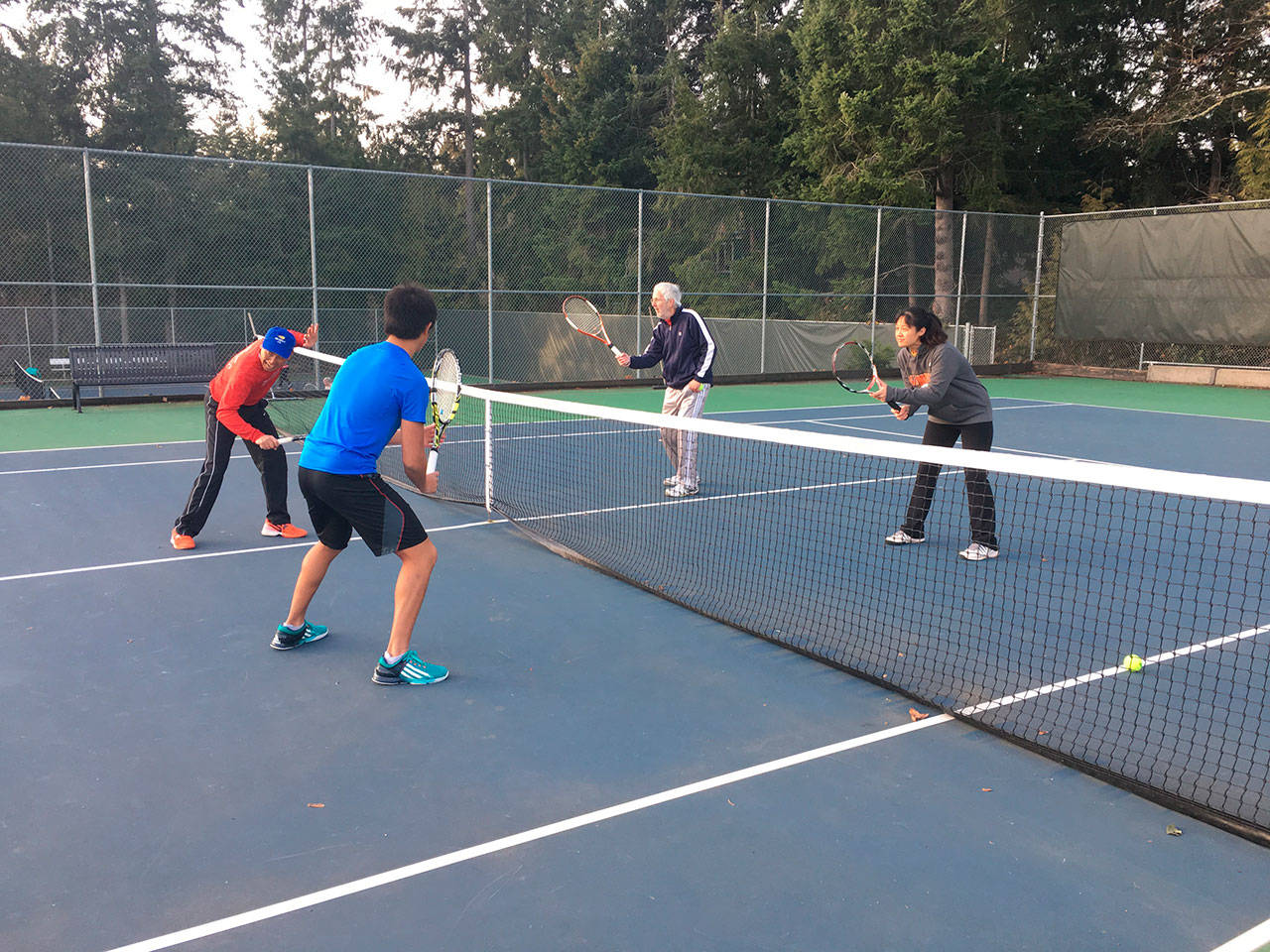 Islanders gather for pickleball at the BHS tennis courts.