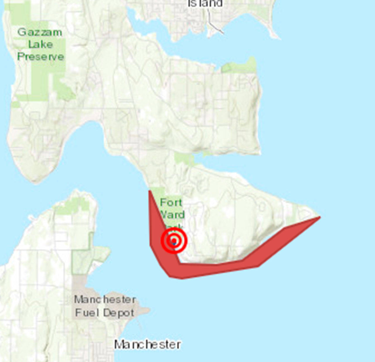 The no-contact area. [Map courtesy of the Kitsap Public Health District]