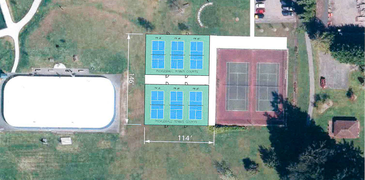 Proposed location of new pickleball courts at Battle Point Park. (Image courtesy of the Bainbridge Island Metropolitan Park & Recreation District)