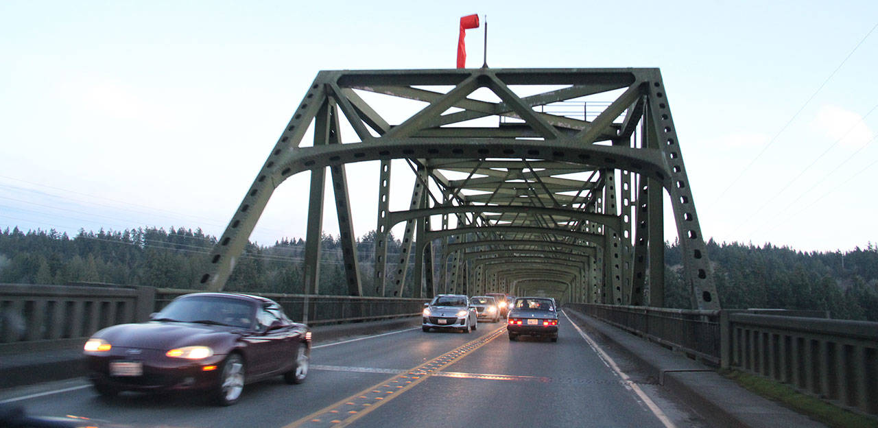 Drivers cross the Agate Pass Bridge. (Brian Kelly | Bainbridge Island Review)