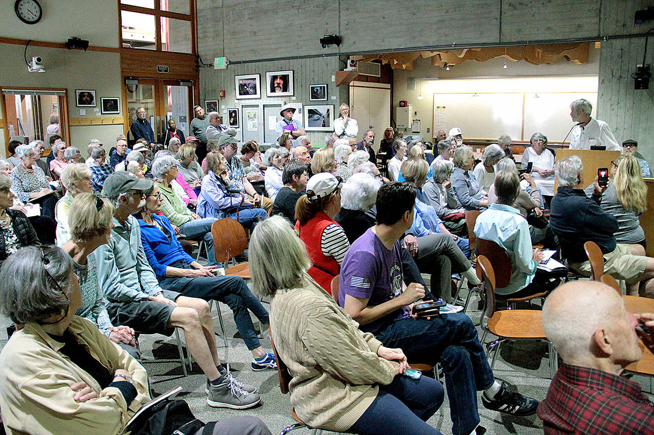 Architect Jim Cutler addresses opponents of the Winslow Hotel at Monday’s meeting of the Design Review Board. (Brian Kelly | Bainbridge Island Review)