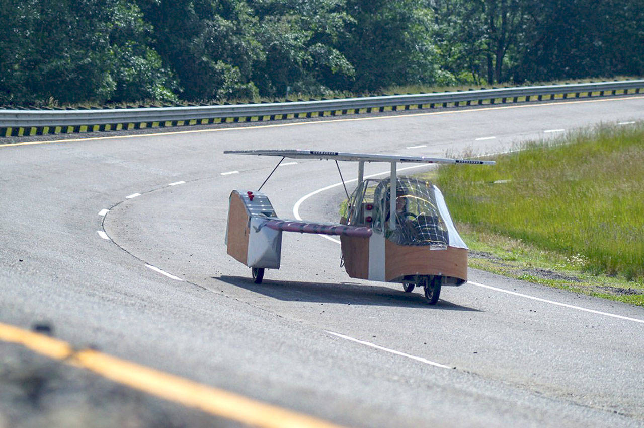 Image courtesy of Raisbeck Aviation High School’s Green Energy Team | The Raisbeck Aviation High School’s Green Energy Team, including two teens from Bainbridge, will soon compete in the Solar Car Challenge: a closed-track endurance race held at the famous Texas Motor Speedway.
