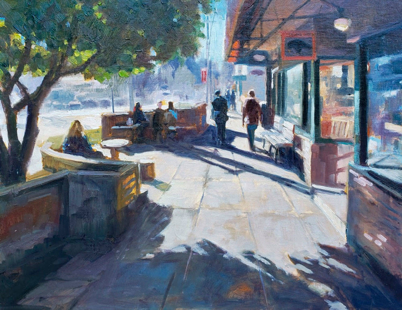 Image courtesy of Roby King Gallery | “Breakfast at the Blackbird” by Robin Weiss, on display at the Roby King Gallery.