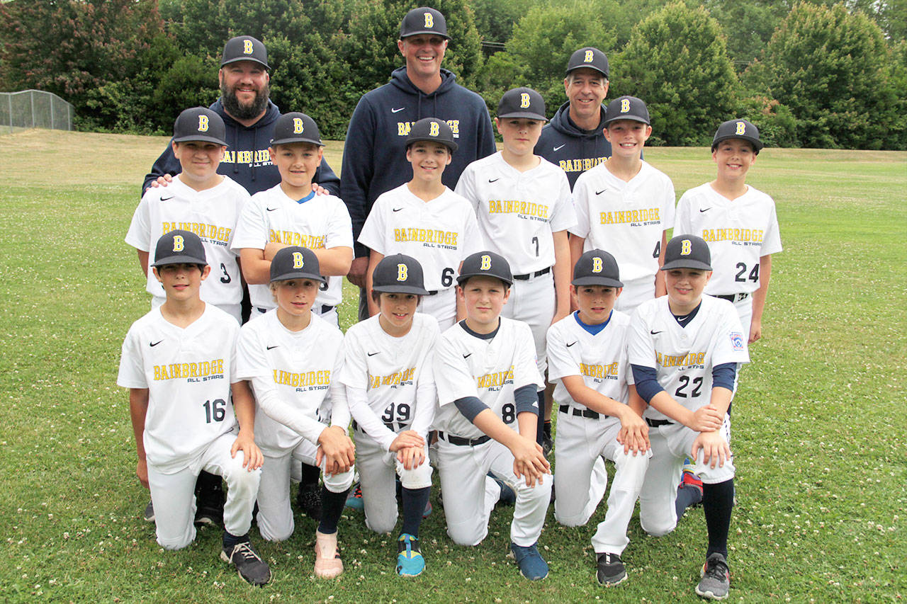 Bainbridge Little League’s U-11 boys baseball team. (Brian Kelly | Bainbridge Island Review)
