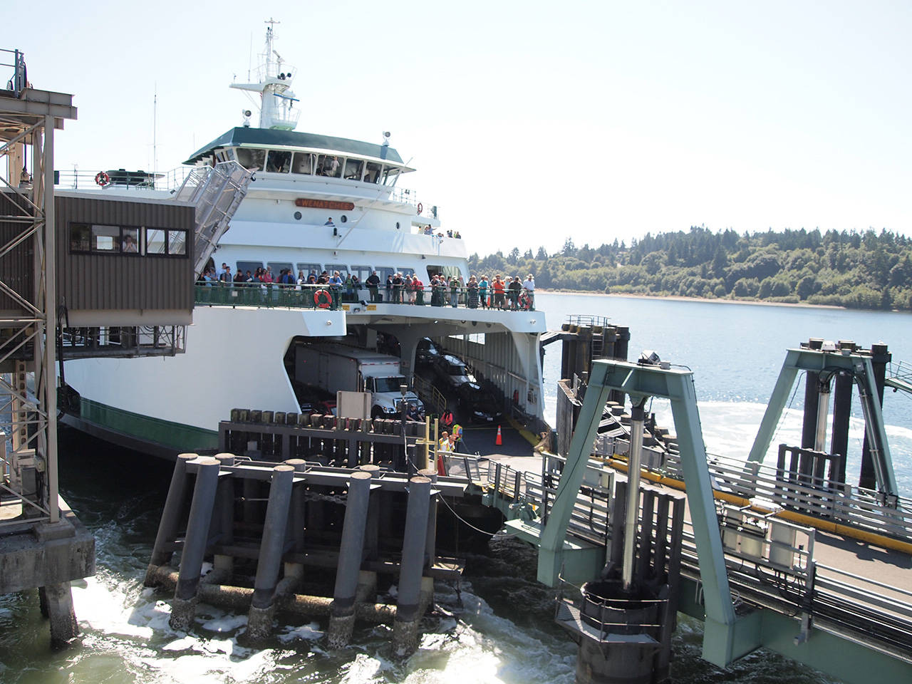 The Bainbridge Island-Seattle ferry pulls in to the Winslow terminal. (Bainbridge Review file)
