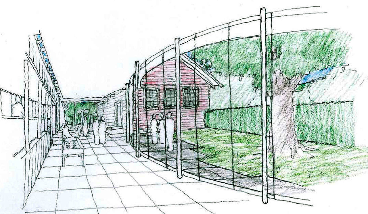 An architect’s drawing of the “glass element” extension of the Bainbridge Island Historical Museum that would be built as part of the museum’s expansion. (Image courtesy of the city of Bainbridge Island)