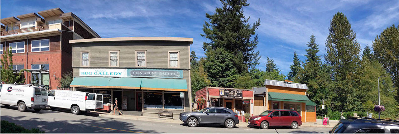 A new hotel has been proposed for property that’s now home to some of the oldest buildings in downtown Winslow. (Photo courtesy of the city of Bainbridge Island)
