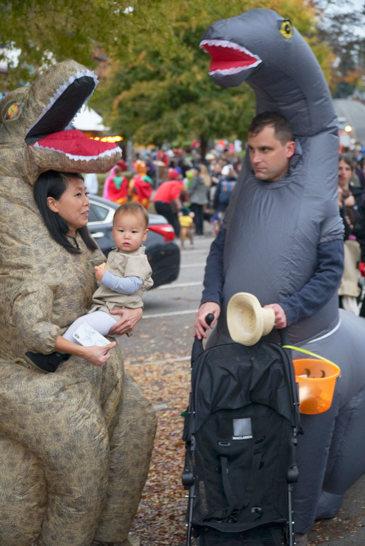 Monsters large and small gather in downtown Winslow for Bainbridge’s annual Halloween celebration. (Luciano Marano | Bainbridge Island Review)