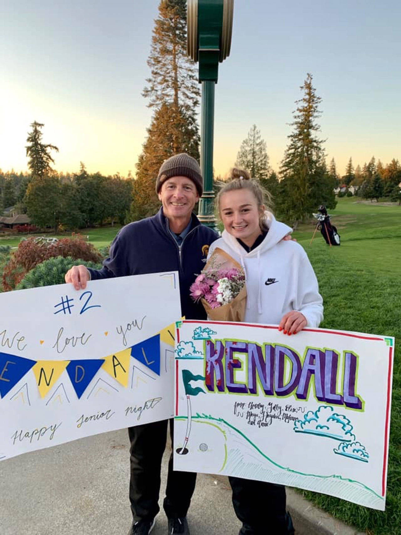 Photo courtesy of Ian Havill | Bainbridge High School varsity girls golf team Head Coach Ian Havill poses with his daughter, the squad’s only senior this year, co-captain Kendall Havill on the night of the team’s final regular outing this season.