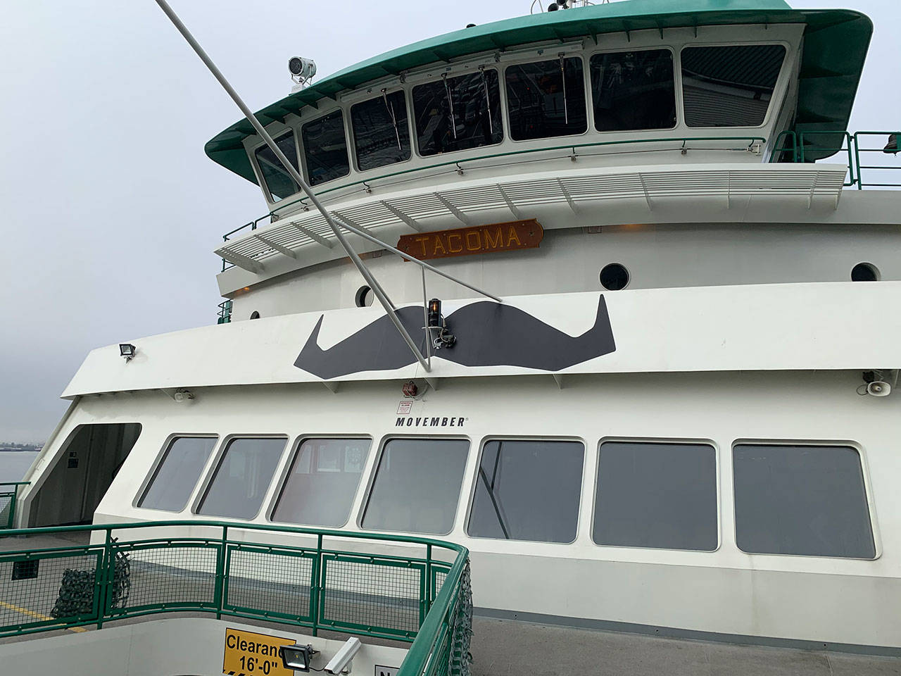 The ferry M/V Tacoma sports its new look for ‘Movember.’ (Photo courtesy of Washington State Ferries)