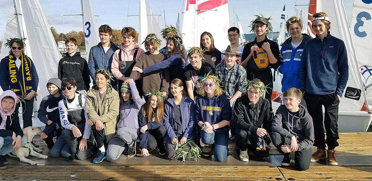 The Bainbridge team gathers for a group photo at the North West Interscholastic Sailing Association’s Fall Championship in Silverdale, Nov. 2-3. (Photo courtesy of Haley Lhamon)