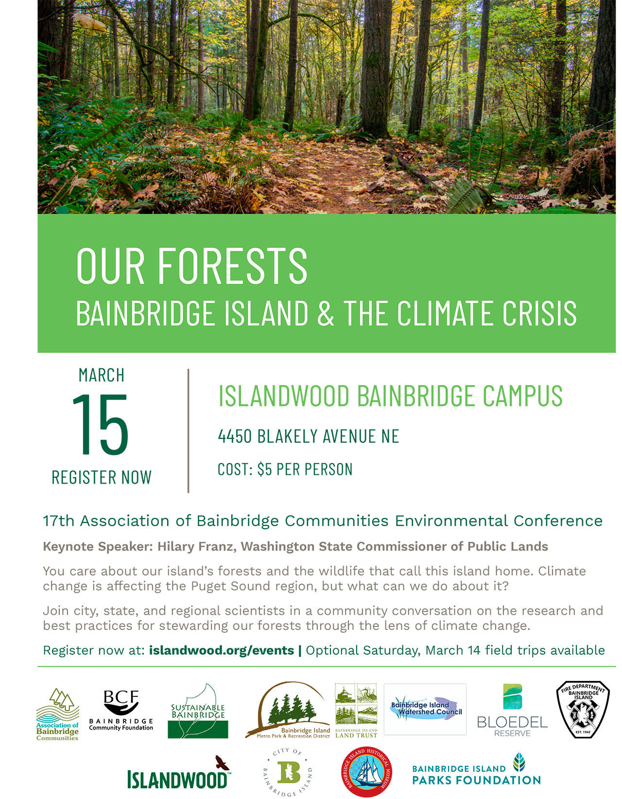 Image courtesy of Douglas Crist | “Our Forests: Bainbridge Island and the Climate Crisis” is the focus of the 17th Association of Bainbridge Communities Environmental Conference, to be held from 12:30 to 4:30 p.m. Sunday, March 15 at IslandWood.
