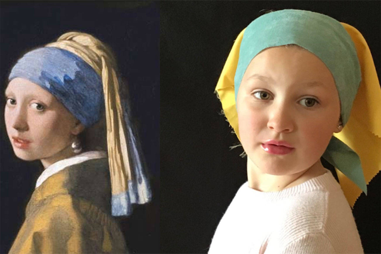 Fiona recreates Johannes Vermeer’s “Girl With the Pearl Earring” for her art class. (Photo courtesy of Jill Queen)