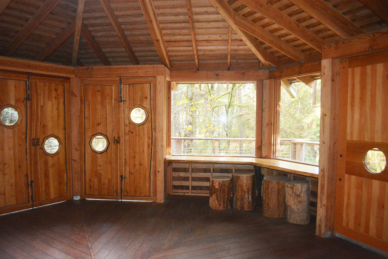 It's not your average treehouse at Islandwood, as the structure is built with beautiful wood and craftsmanship.
