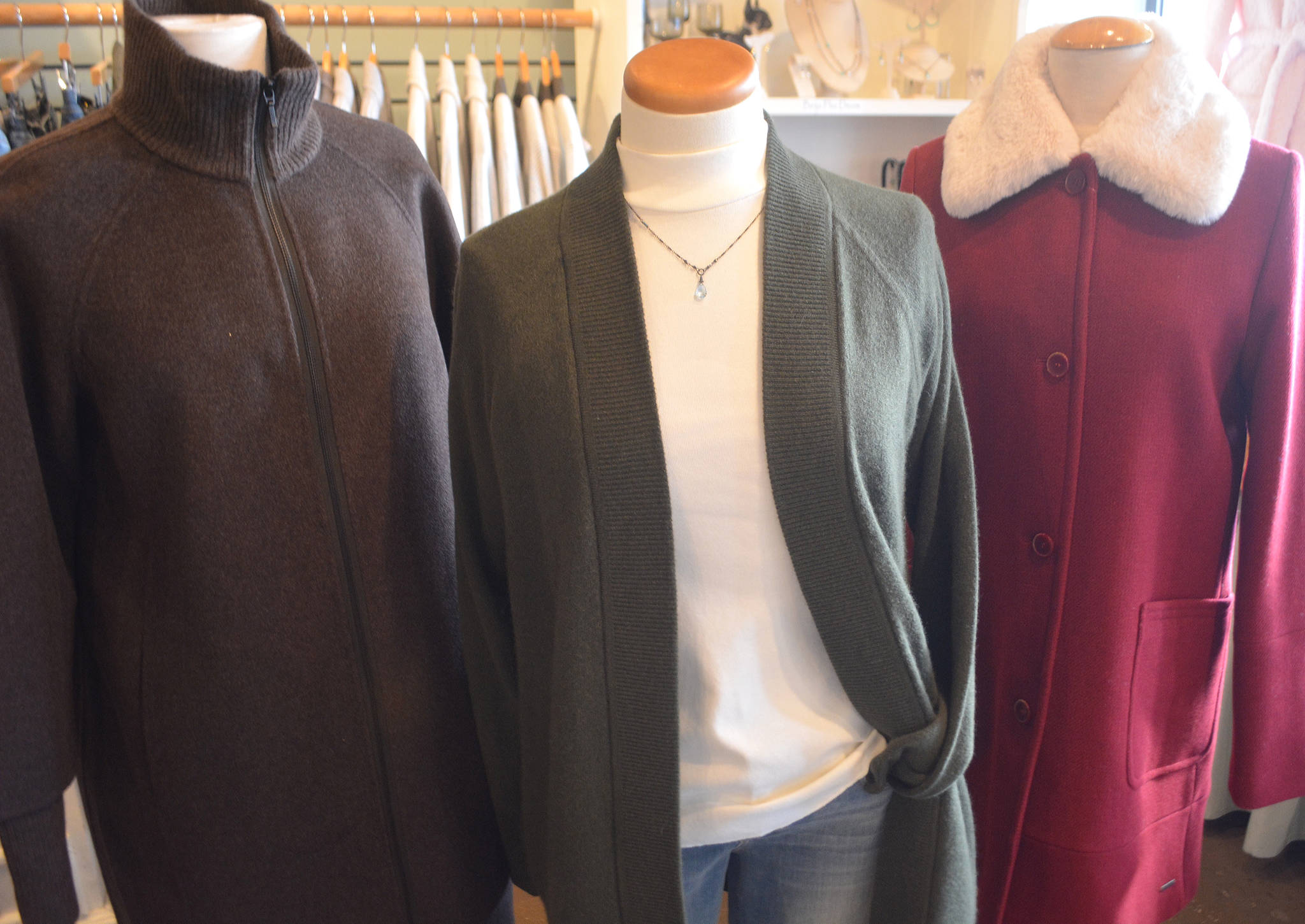 Upscale coats like these sell for anywhere from $60 to $600 at Skookum Clothing NW.