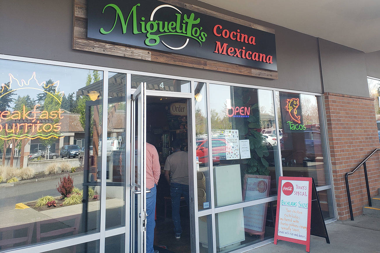 The new sign outside Miguelito’s Cocina Mexicana in Island Village. Tyler Shuey/Bainbridge Island Review