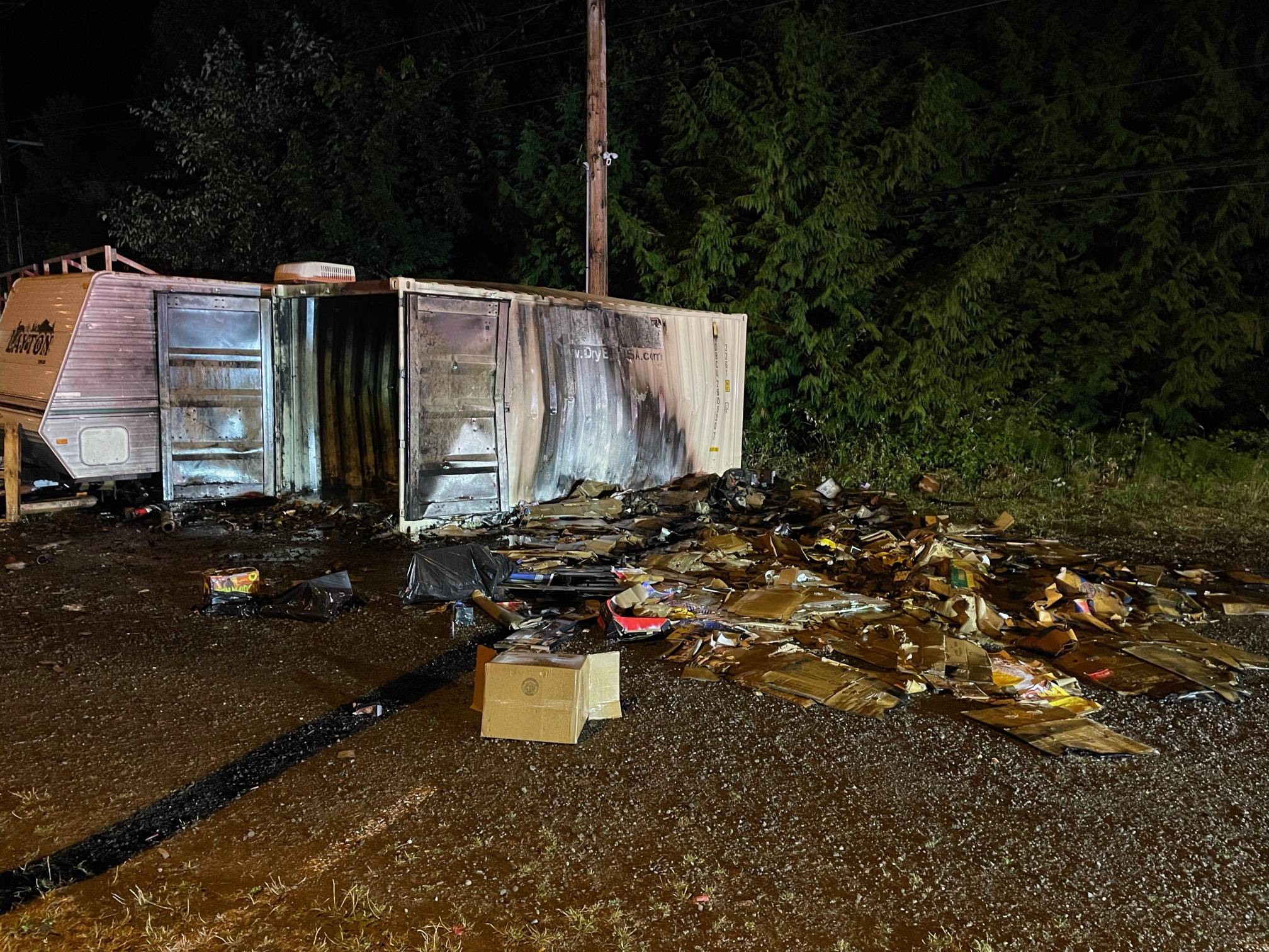 Aftermath of a container full of live fireworks that caught fire in Suquamish. Courtesy Photo