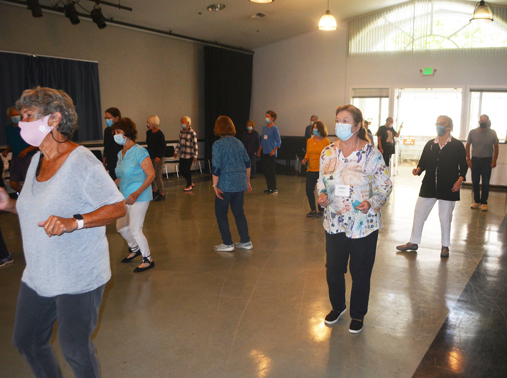 About 20 people participated in the line dance class at the Bainbridge Island Senior Community Center on a recent Monday. Steve Powell/Bainbridge island Review