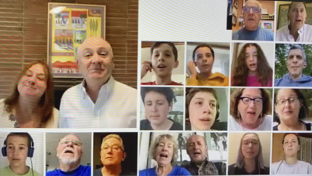 Members of Congregation Kol Shalom sing together in a recorded video as part of 2020’s High Holy Day online services.