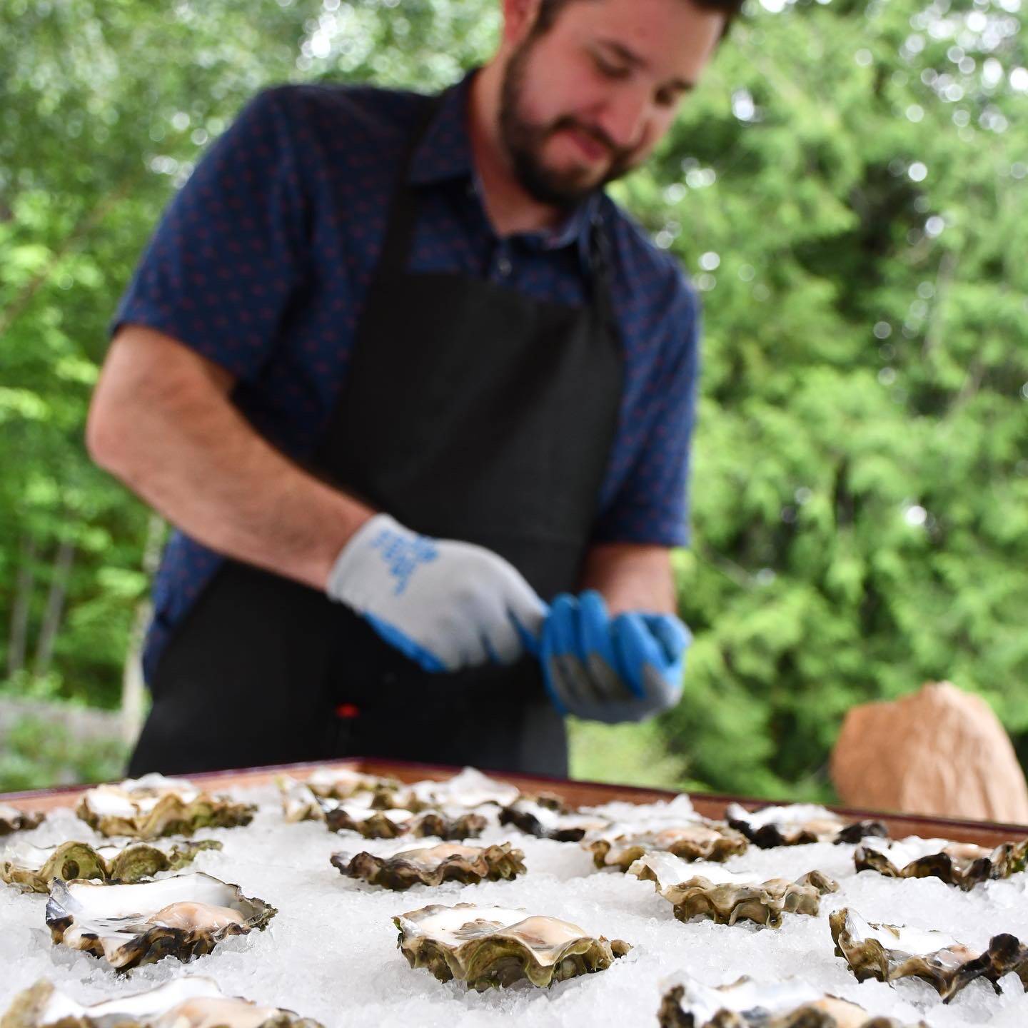 Courtesy photos
Above: Scott Schreck prepares the oysters. Below: These Olympic oysters are tiny compared with other types.
